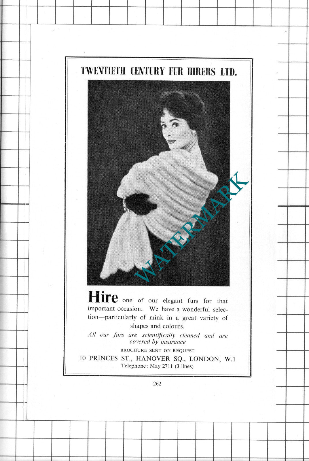 Twentieth Century Fur Hirers Ltd London Advert - c.1960's Clipping / Print