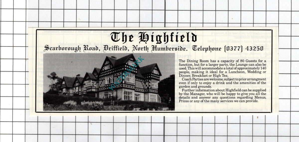 The Highfield Driffield North Humberside - 1985 Small Advert
