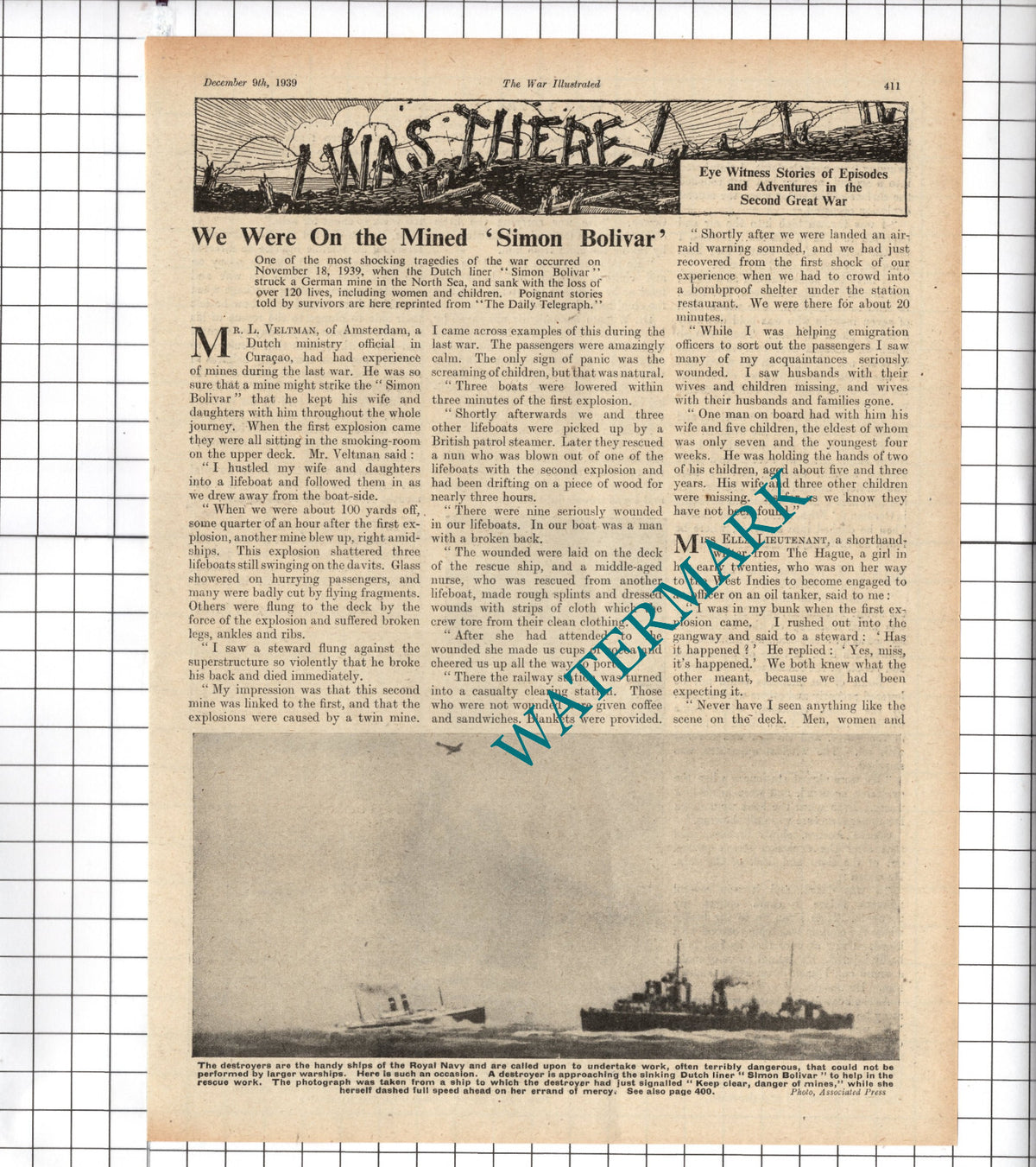 SIMON BOLIVAR Ship Mined Dr William Besson Sydney Preece WW2 - 1939 Article