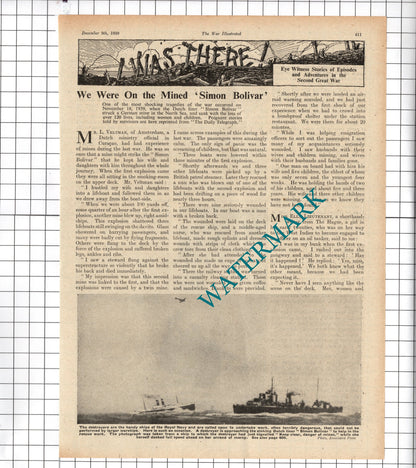 SIMON BOLIVAR Ship Mined Dr William Besson Sydney Preece WW2 - 1939 Article