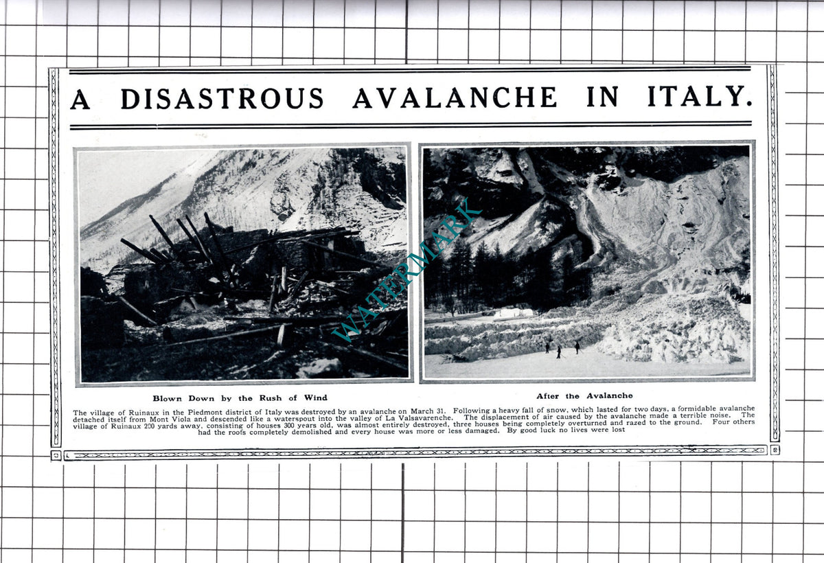 Ruinaux Italy Avalanche  - 1914 Cutting