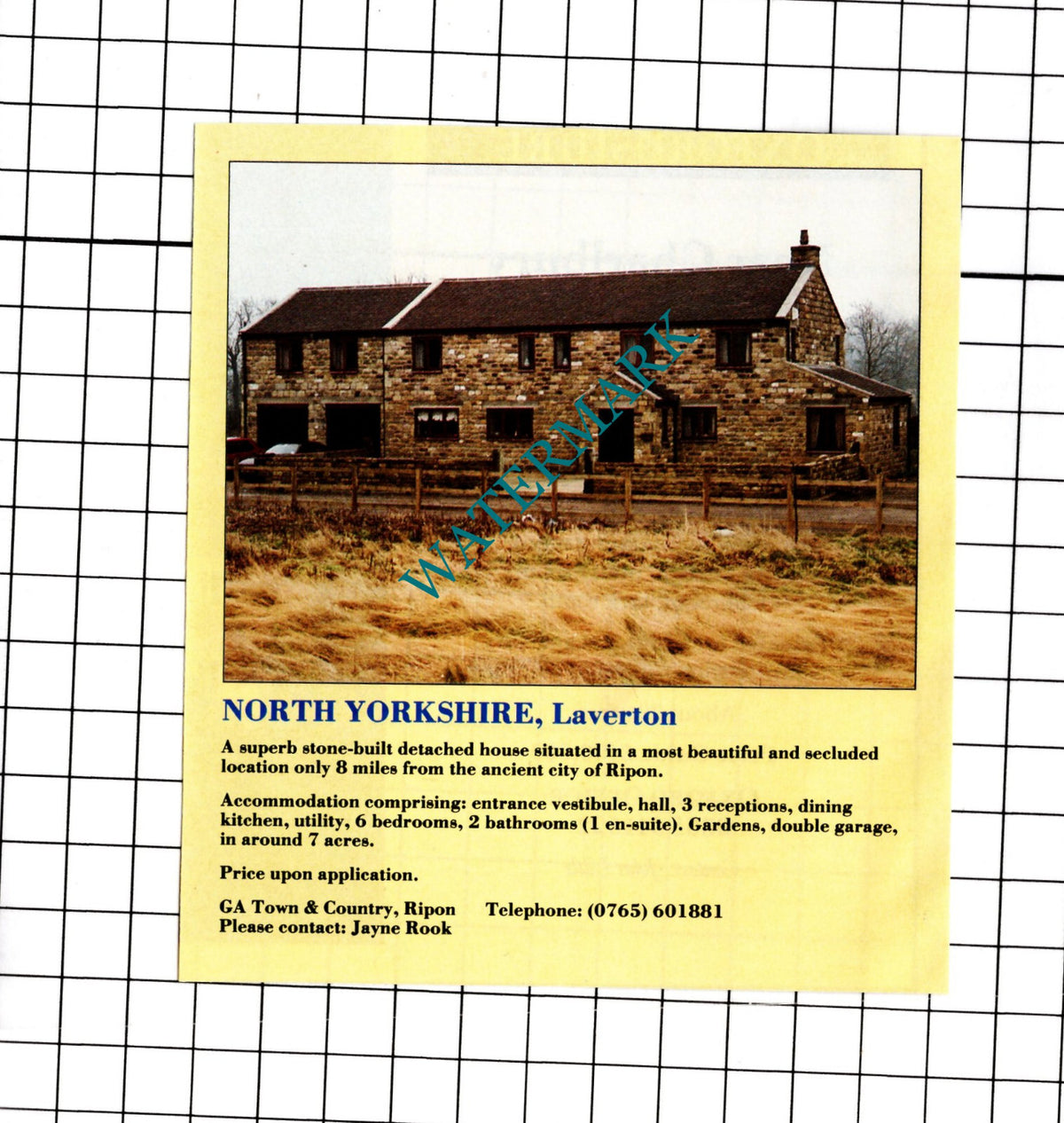 Laverton North Yorkshire House Sale Advert  - 1991 Clipping / Print