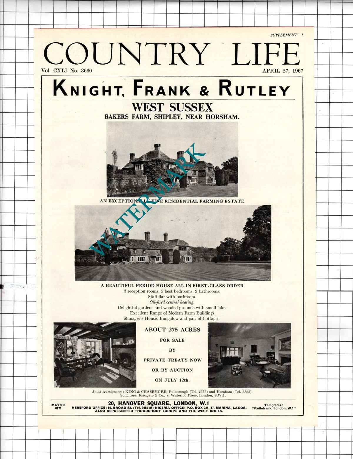 Bakers Farm Shipley Yorkshire / Alvescot Lodge Burford  - 1967 Sale Advert