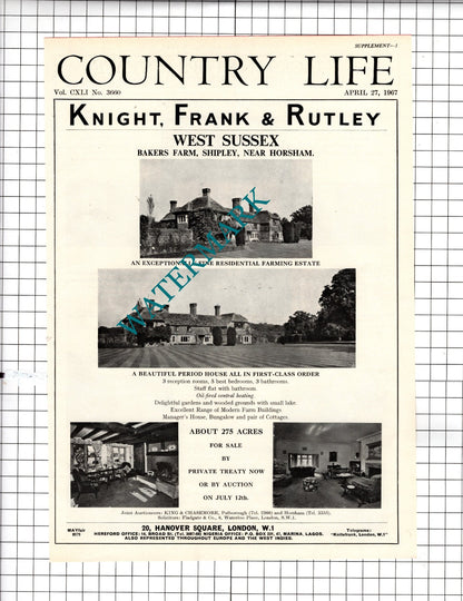 Bakers Farm Shipley Yorkshire / Alvescot Lodge Burford  - 1967 Sale Advert