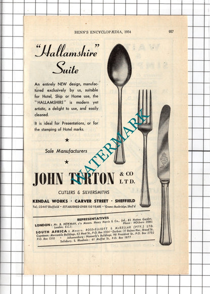 John Turton & Co Ltd Sheffield Cutlers / Waite & Simpson Sheffiled - 1954 Advert