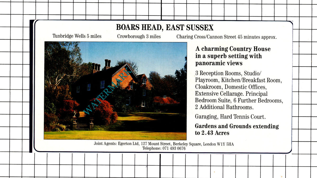 Boars Head East Sussex House Sale Advert - 1991 Clipping / Print