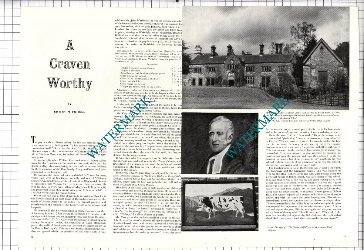 William Carr Bolton Abbey Yorkshire  - 1956 Article