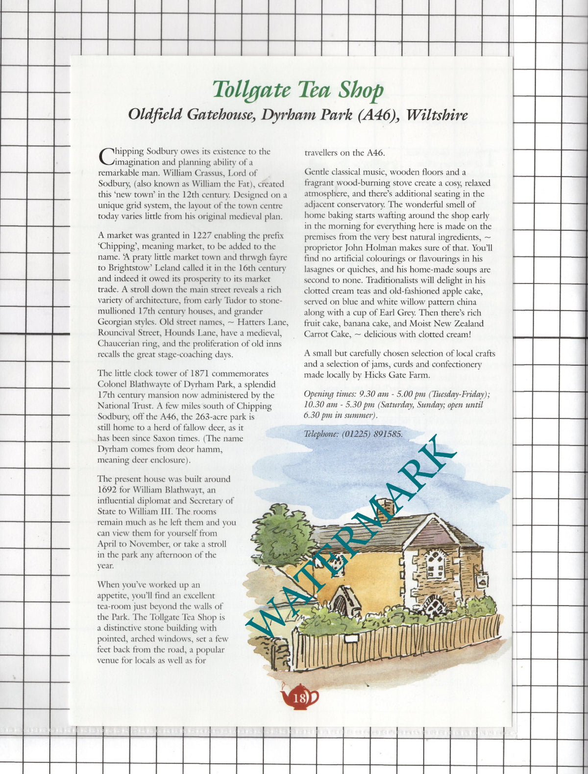 Tollgate Tea Shop Dyrham Park Holman / Beckets Tilshead Wiltshire -c.2001 Advert