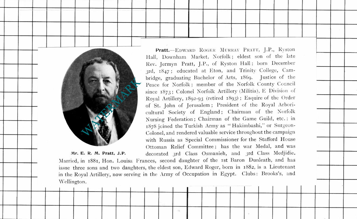 Edward Roger Murray Pratt Ryston Hall Downham Market Norfolk - 1911 Clipping