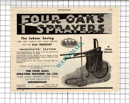 The Four Oaks Spraying Machine Co Ltd / Hathernware Ltd Loughborough 1951 Advert