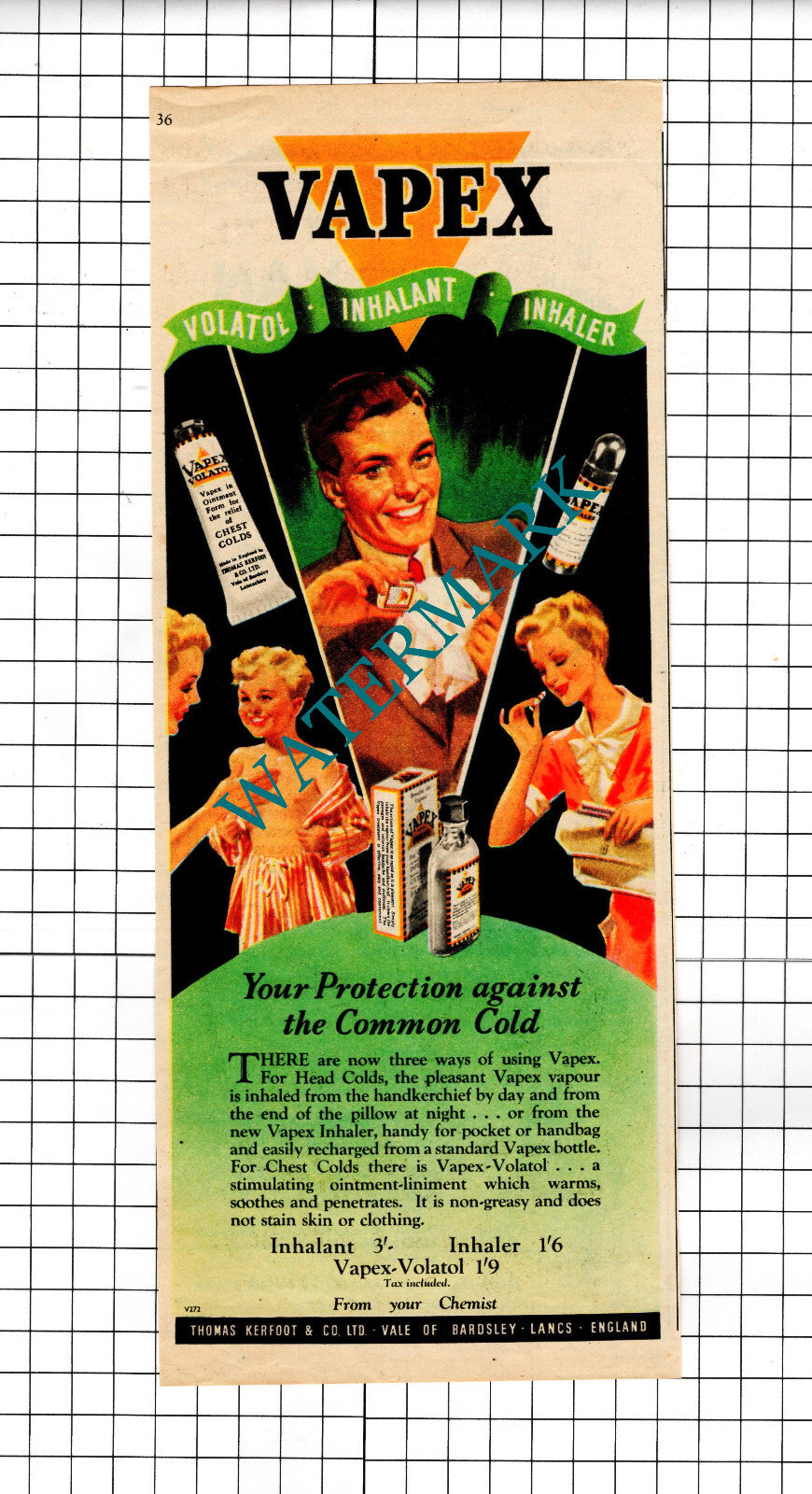 Vapex Advert Thomas Kerfoot & Co Ltd Bardsley Lancs  - 1950 Cutting / Print