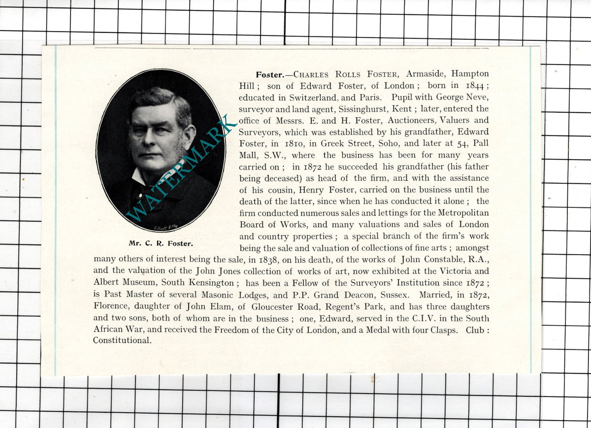 Philip Michael Faraday London / Charles Rolls Foster  Armaside - c.1905 Clipping