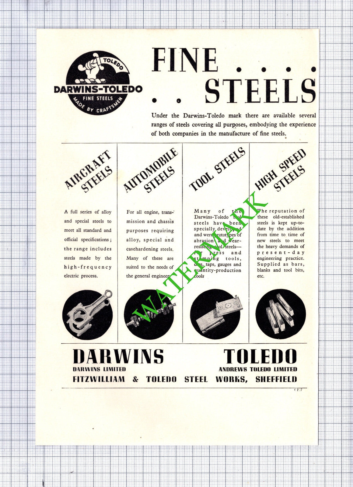 Darwins Toledo Fitzwilliam & Toledo Sheffield Advert - c.1942  Print / Cutting