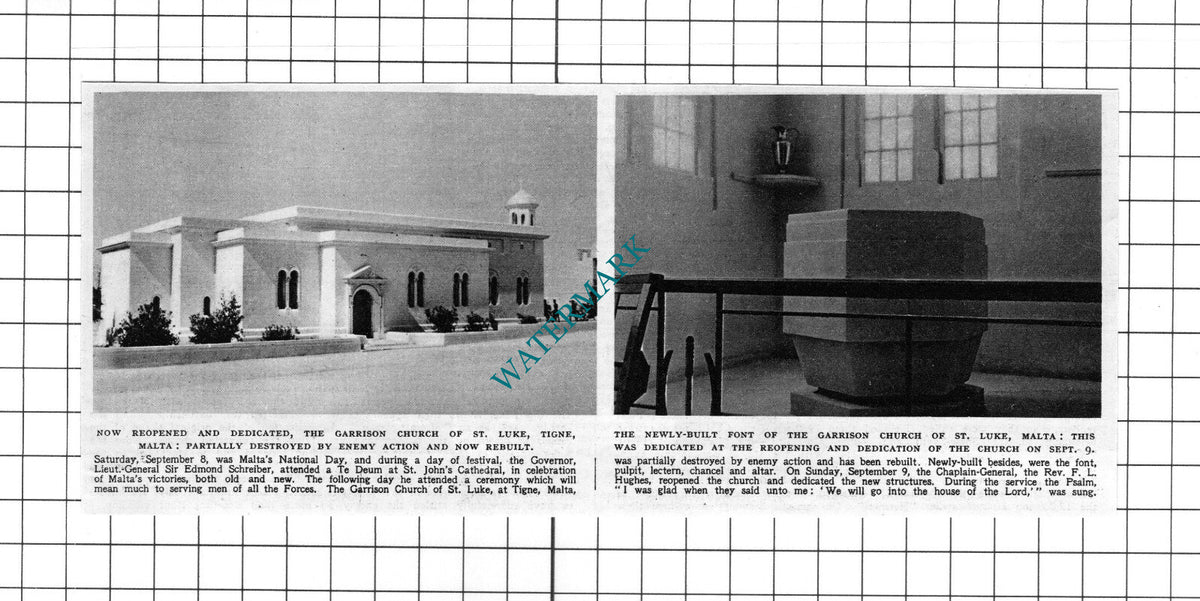 The Garrison Church Of St Luke Tigne Malta Rev FL Hughes WW2   - 1945  Clipping