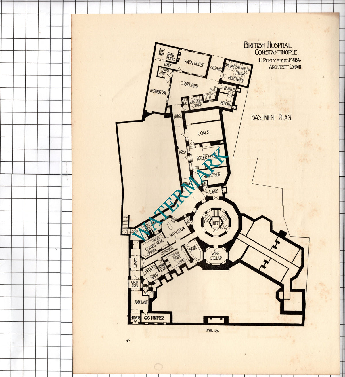 British Hospital Contstantinople H Percy Adams - c.1910 Print / Drawing Plans