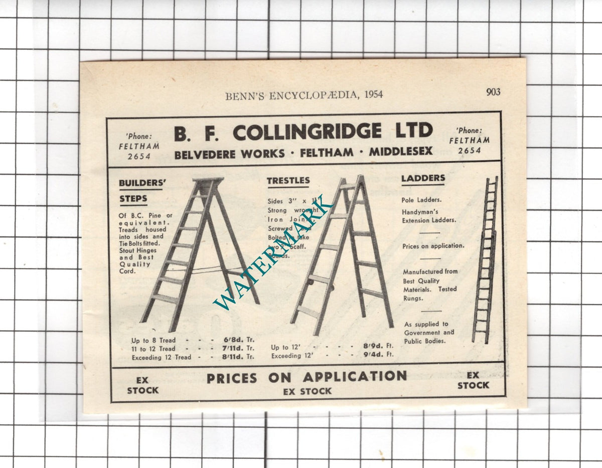 Oates Ltd Worksop Notts / B F Collingridge Ltd Feltham Middlesex  -1954 Advert