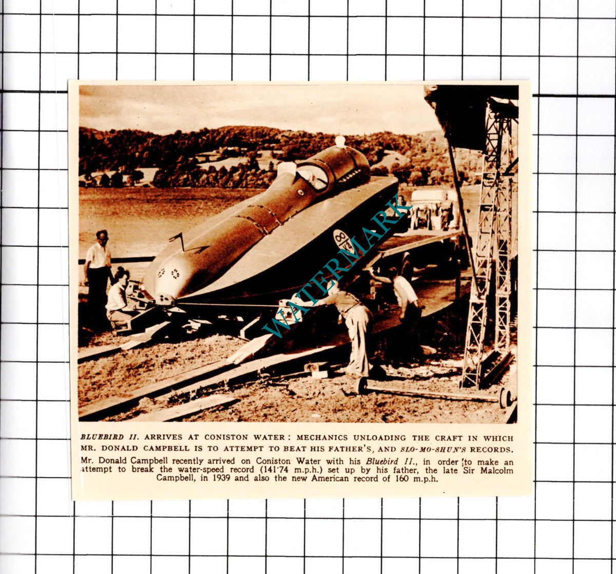 Donald Campbell Bluebird II Coniston-  1950 SMALL Clipping/ Print