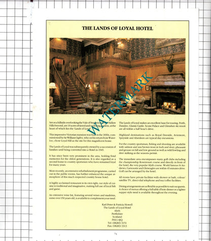 Ardeonaig Hotel Killin Pertshire / Lands Of Loyal Alyth Howell Advert - 1991