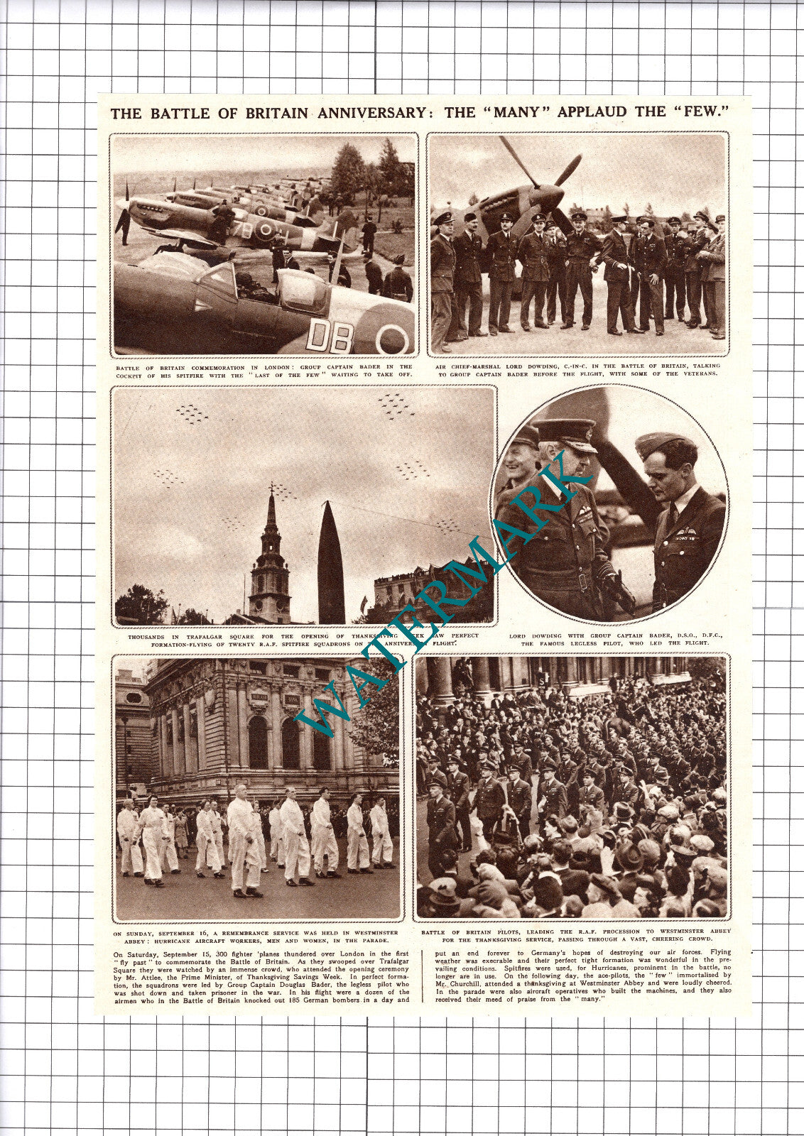 Battle Of Britain Anniversary Captain Bader  -  1945 Clipping / Print