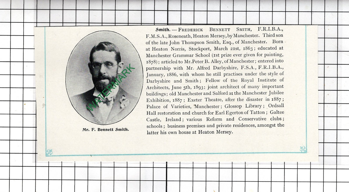 Frederick Bennett Smith Roseneath Heaton Mersey Manchester - c.1905 Clipping