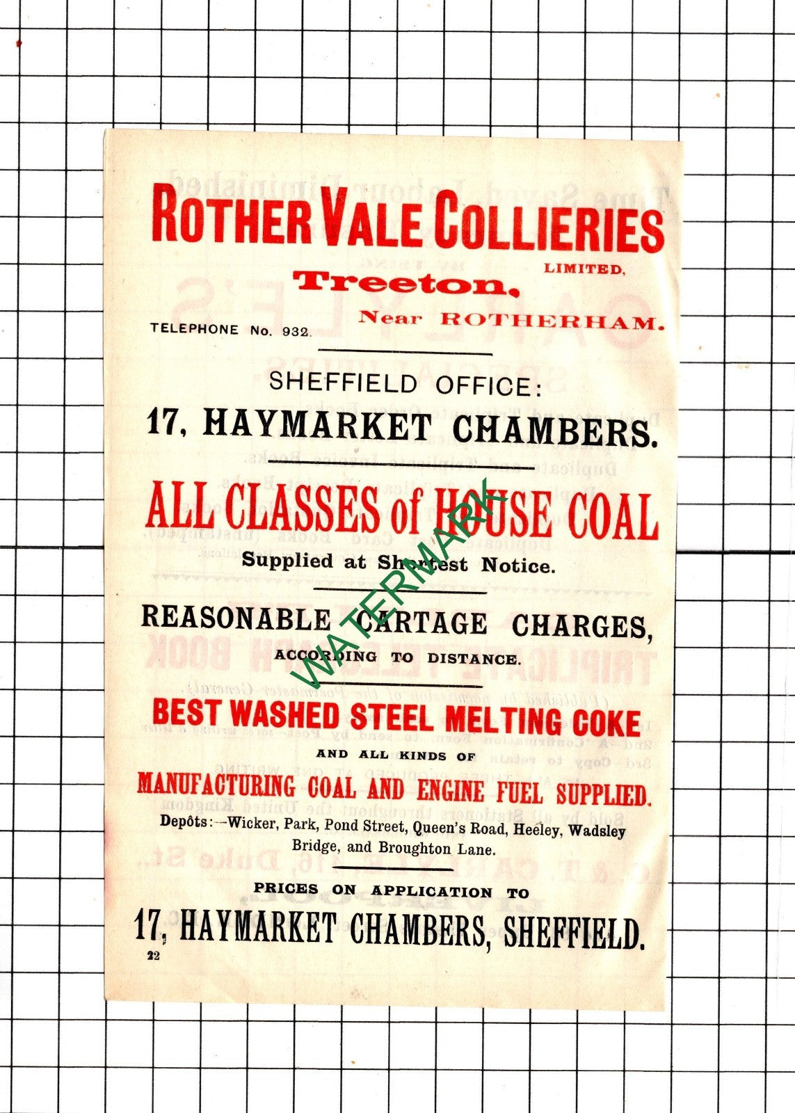 G & T Carlyle Liverpool / Rother Vale Collieries Treeton Rotherham - 1902 Advert