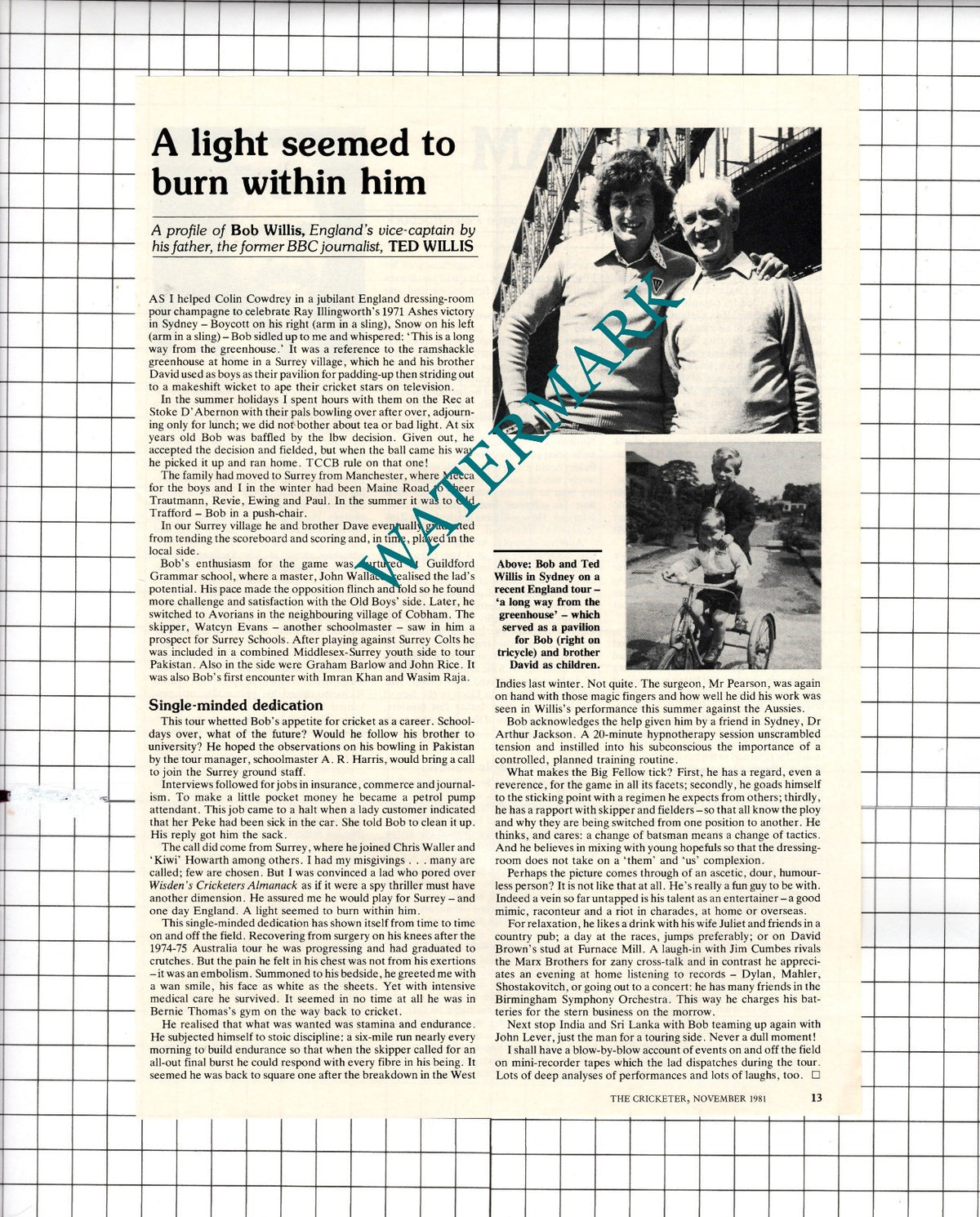 Bob Willis Cricketer Cricket / Ian Botham Cricketer - 1981 Article