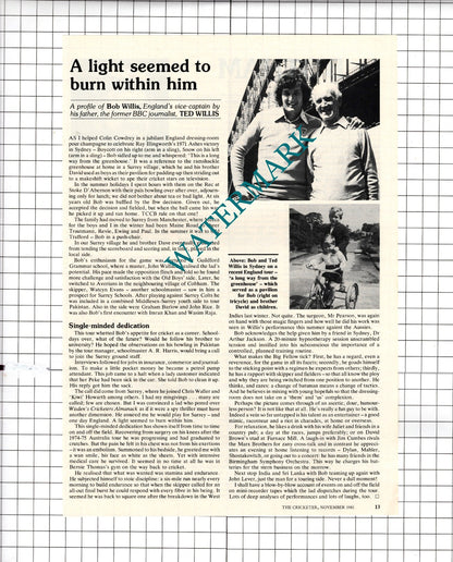 Bob Willis Cricketer Cricket / Ian Botham Cricketer - 1981 Article