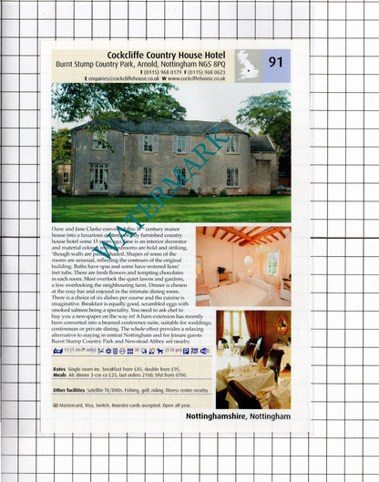 Cockcliffe Hotel Arnold Nottingham / Barnsdale Lodge Hotel Oakham - 2011 Advert
