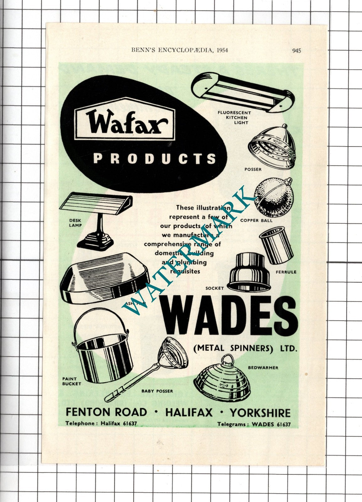 Wades Metal Spinners Ltd Halifax Wafax / Yewco Yorkshire Engineering 1954 Advert