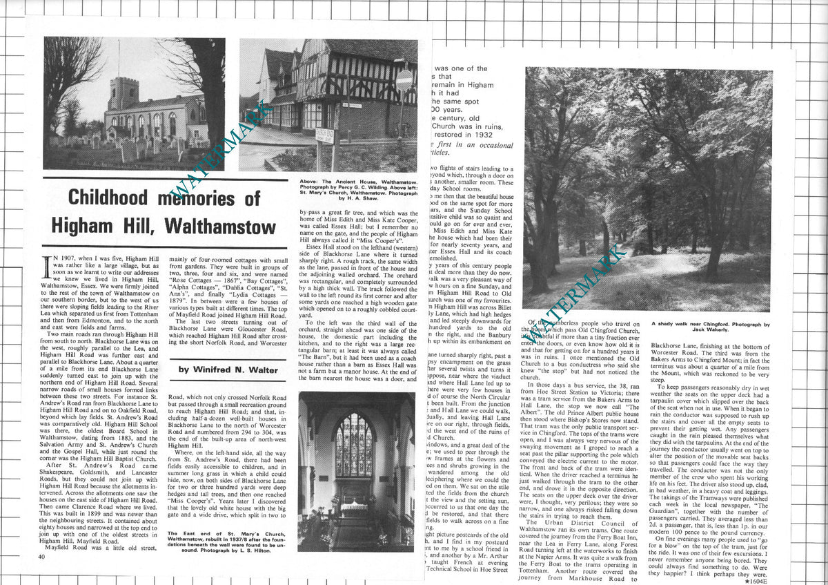 Higham Hill Walthamstow Essex Winifred Walter   - 1978 Article