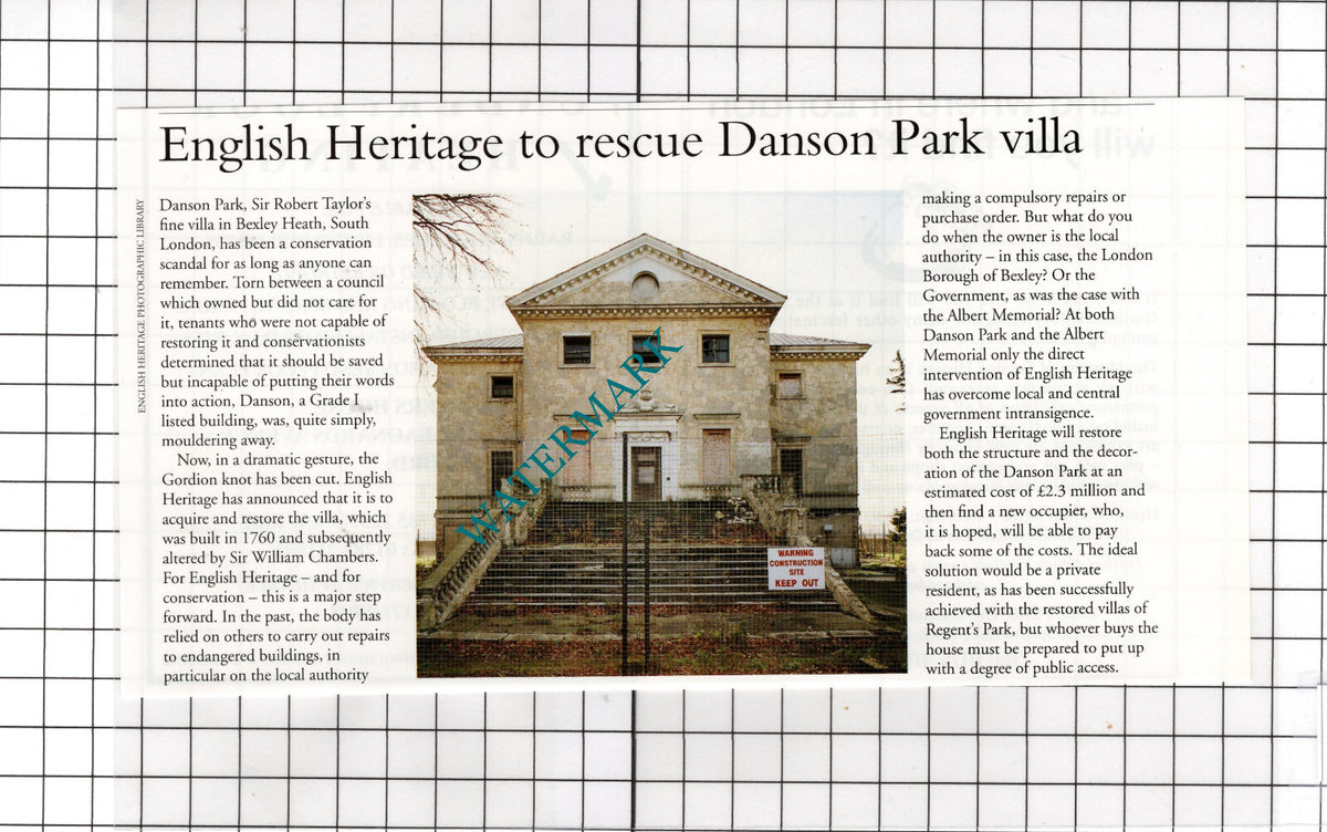 Danson Park Bexleyheath London English Heritage  - 1995 Cutting