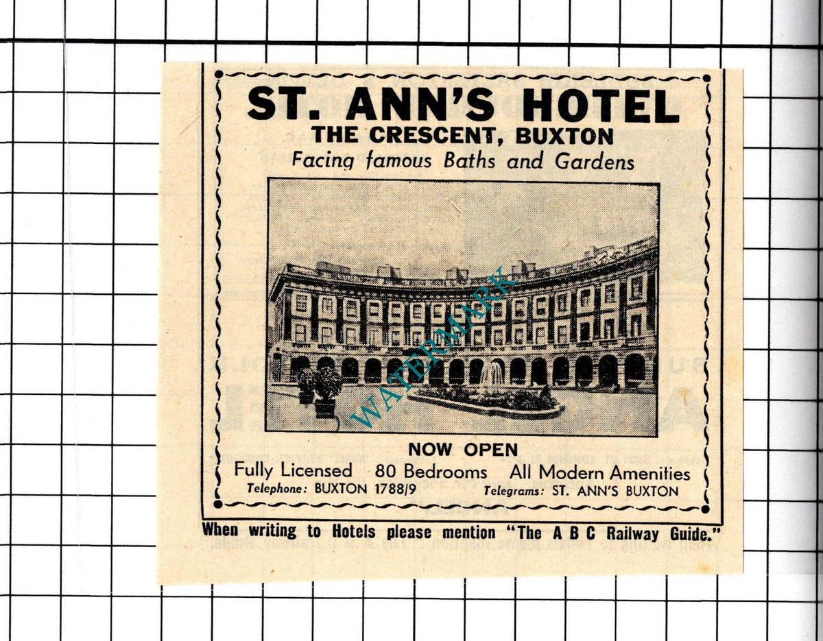 St Ann's Hotel Buxton Small Advert - 1958 Cutting / Print