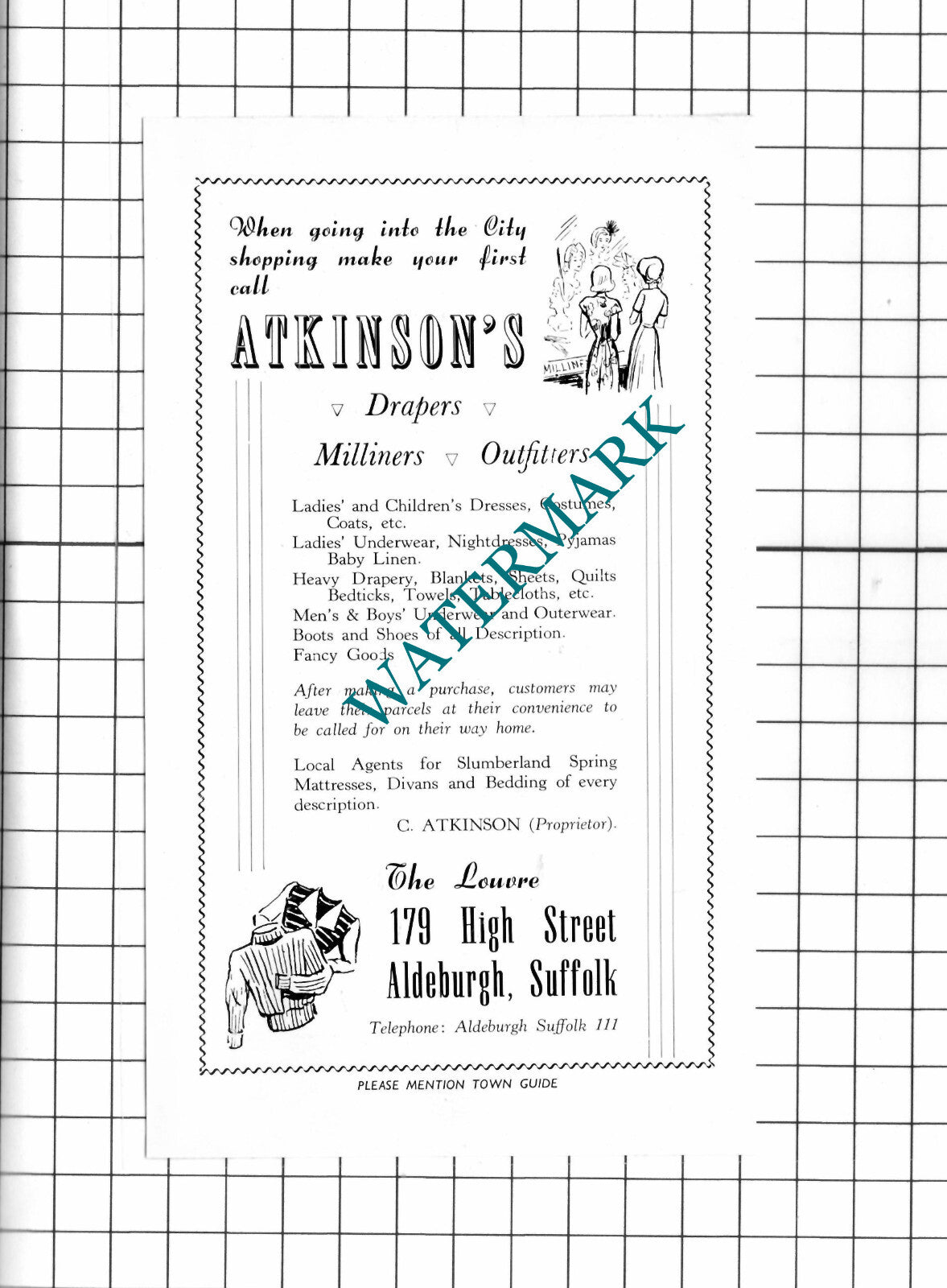 C Atkinson Atkinson's Drapers Aldeburgh Suffolk  The Louvre - 1952 Advert