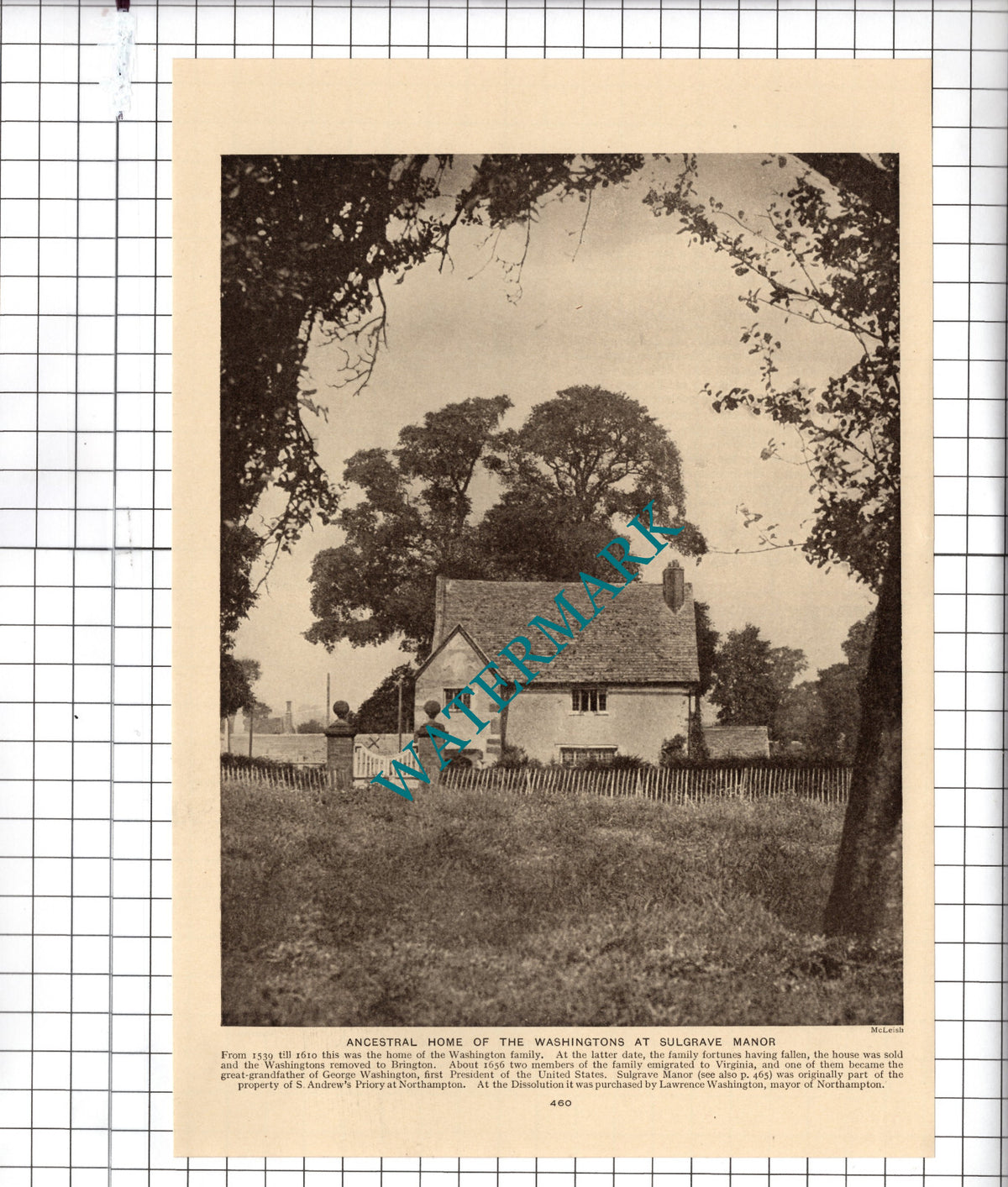 Sulgrave Manor Northamptonshire -  c.1930's Cutting