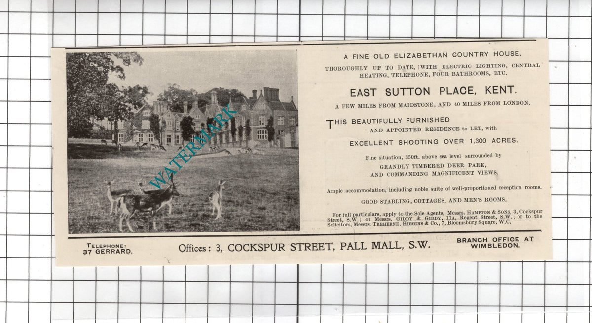 East Sutton Place Kent  - 1916 House Sale Advert