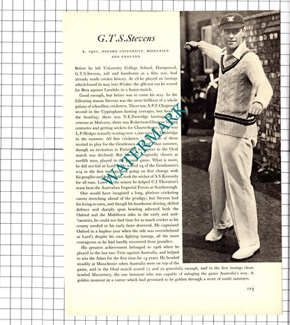 GTS Stevens Cricketer / G Duckworth Cricket - 1952 Book Print