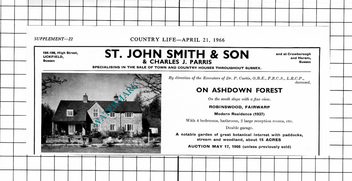 Robinswood Fairwarp Sussex Dr P Curtis House Sale Advert - 1966 Clipping / Print