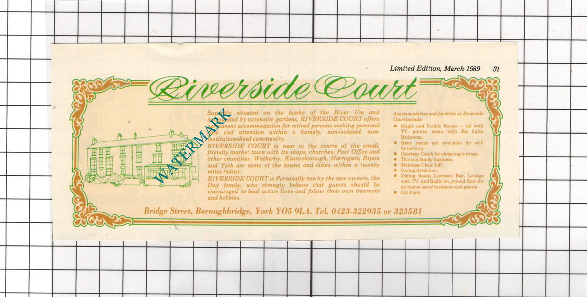 Riverside Court Boroughbridge Yorkshire Advert - 1989 Cutting