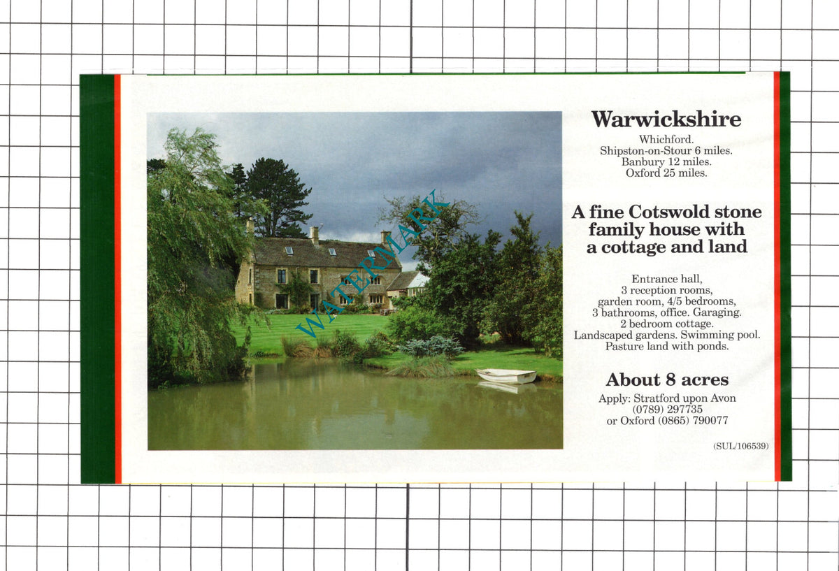 Whichford Warwickshire House Sale Advert -   1991 Clipping