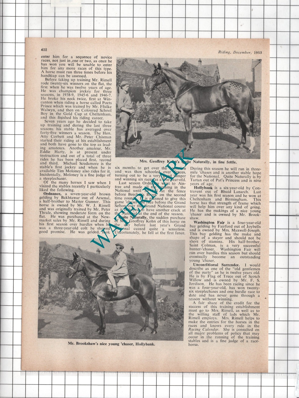 Mr T F Rimell Horse Trainer - 1953 Article