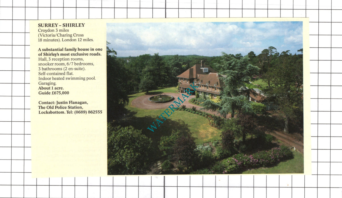 Shirley Surrey House Sale Advert - 1991 Clipping / Print