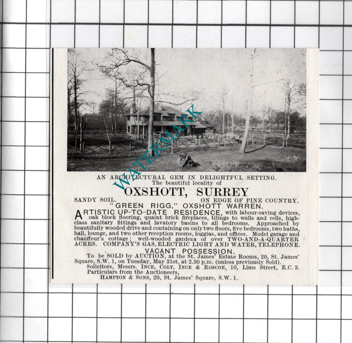 Green Rigg Oxshott Surrey - 1927 House Sale Advert