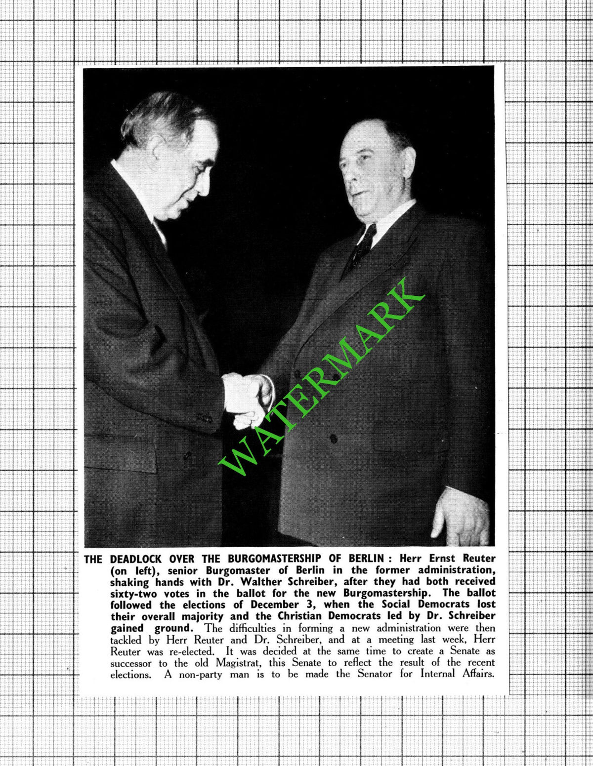 Herr Ernst Reuter Burgomaster of Berlin Dr Walther Schreiber - 1951 Cutting