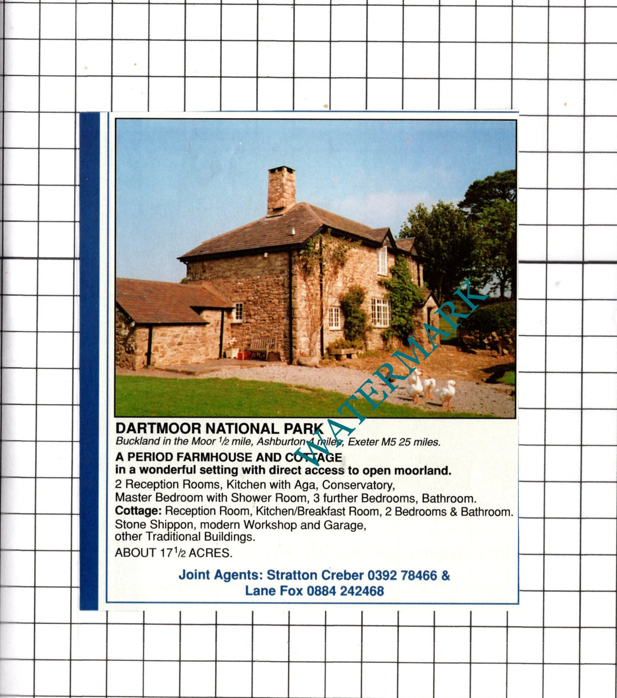Buckland In The Moor Devon House Sale Advert - c.1991 Cutting / Print