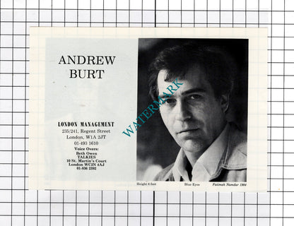 Michael Burrell Actor / Andrew Burt Actor Advert - 1986 Cutting