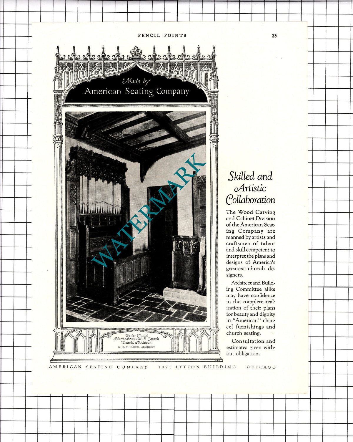 Wesley Chapel Detroit Michigan American Seating Company Advert - 1927 Clipping