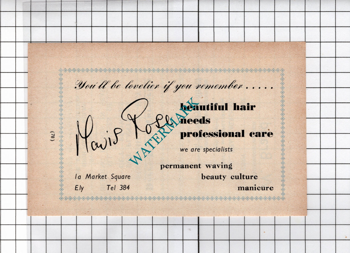 Mavis Rose Hairdressers Ely Cambridgeshire   - 1949 Small Advert
