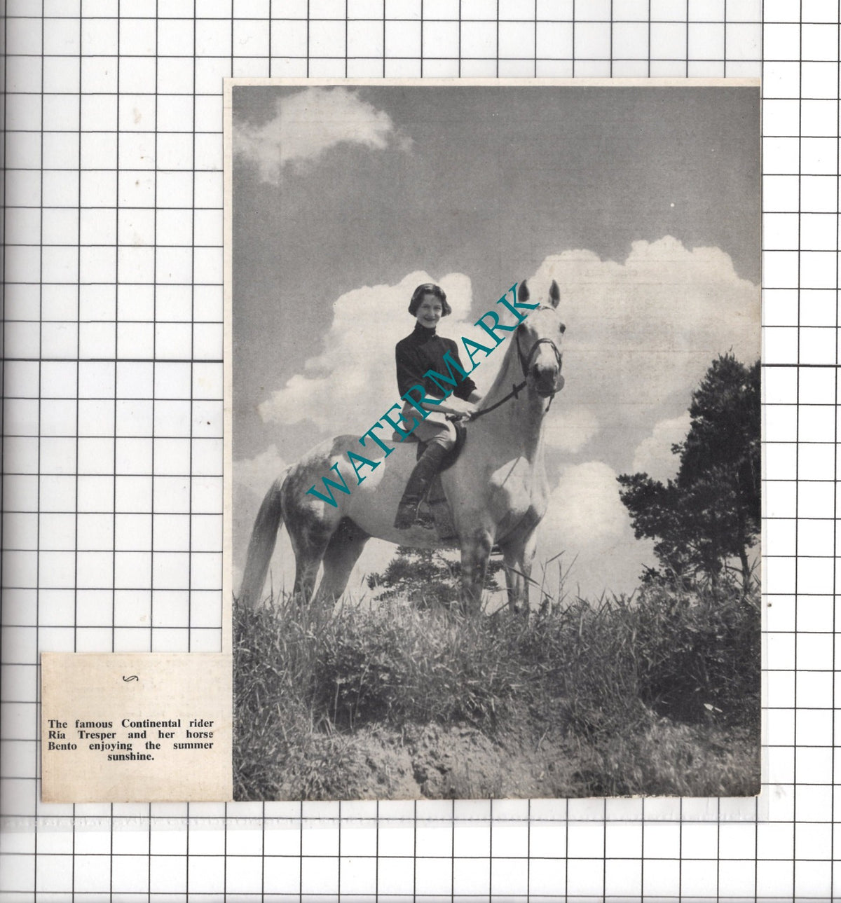Ria Tresper on Horse Bento  - 1954 Clipping