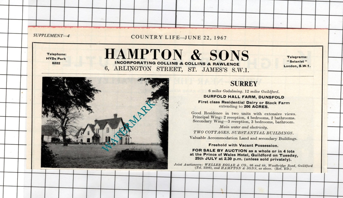 Durfold Hall Farm Dunsfold Surrey  - 1967 House Sale Advert