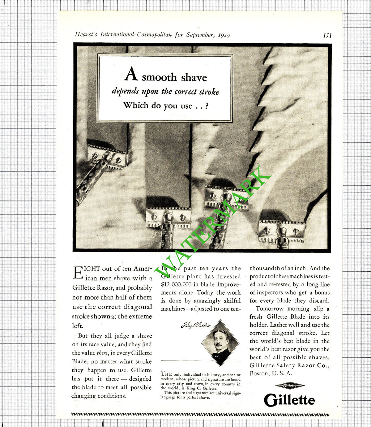 Gillette Razor King C Gillette USA ADVERT  - 1929 Cutting